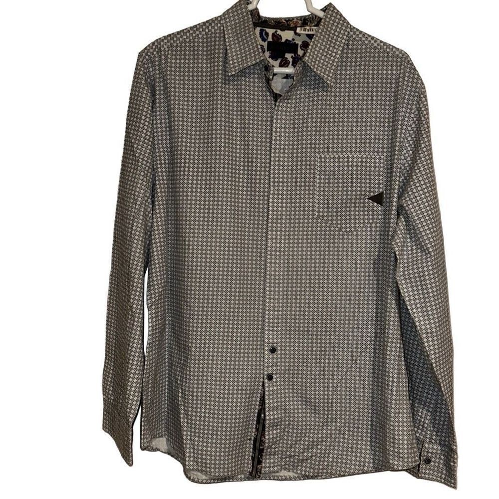 Smash Mens XL Black White paisley Contrast Flip Cuffs Cotton Button-Up Shirt